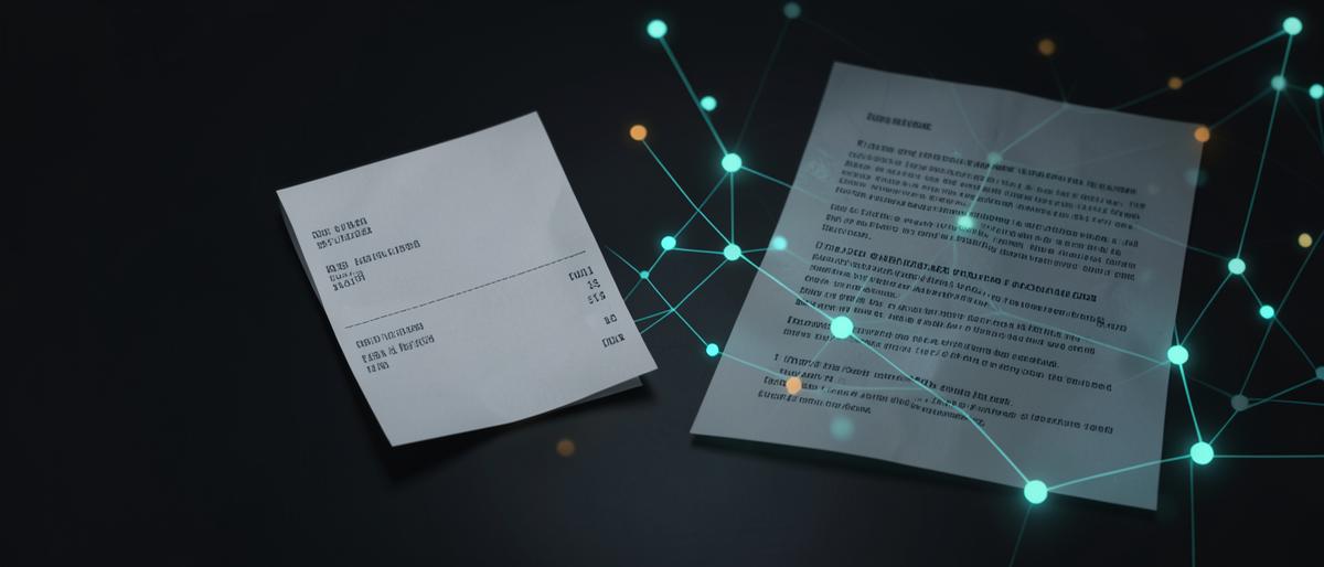A paper receipt on a dark table, the itemized lines legible but the total line blank. Beside it, a printed capital account statement. Graphite and muted blue palette, one focal object, same family as the existing insights hero images.