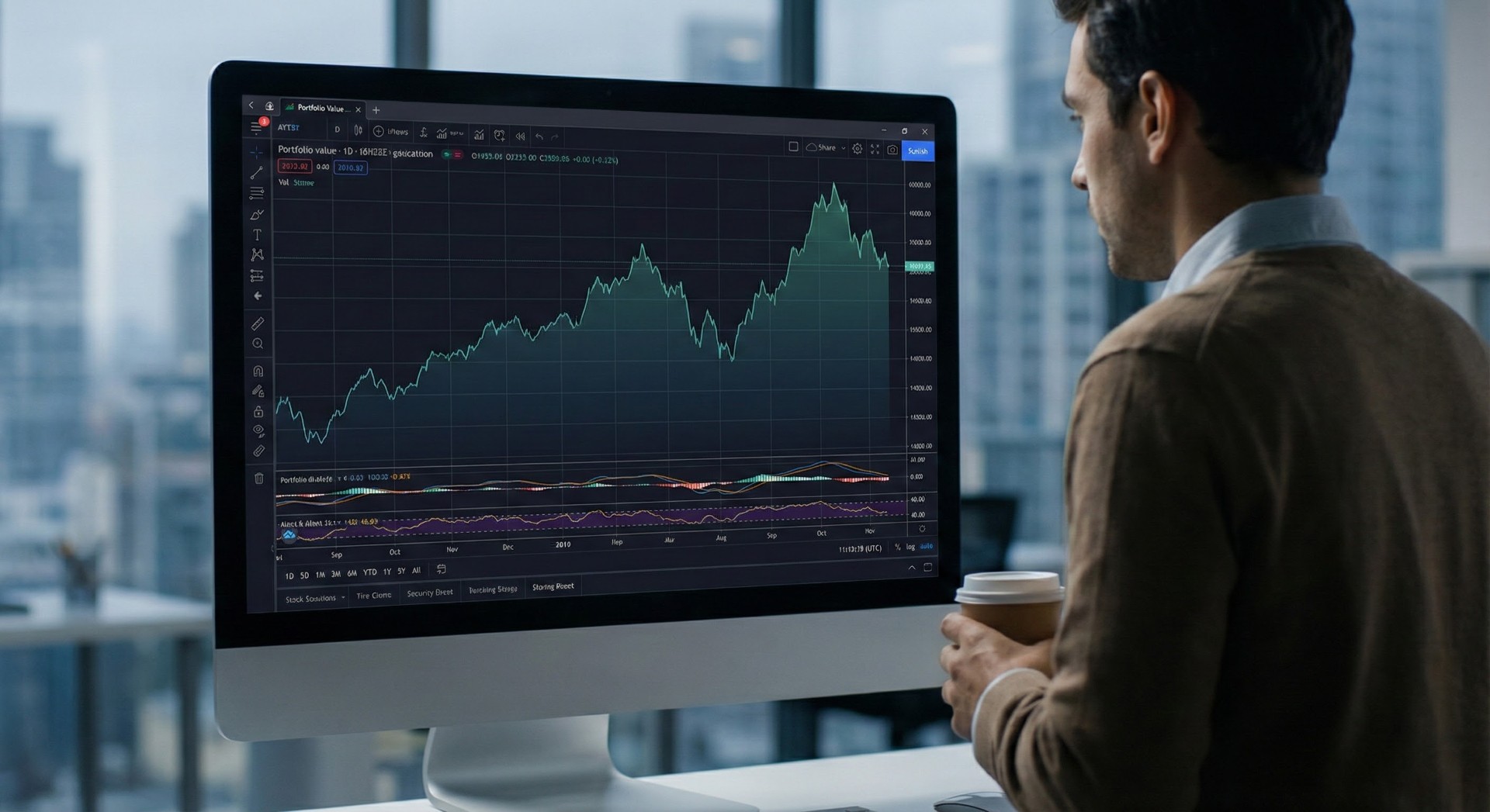 Real-time portfolio monitoring dashboard updating over time.