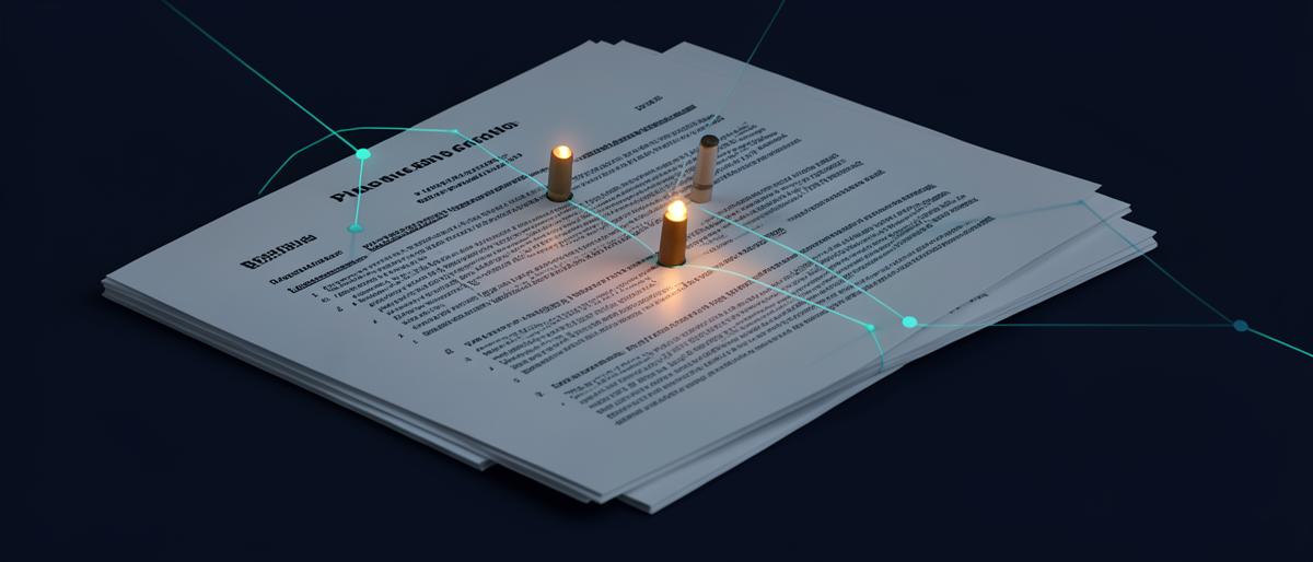 Dark editorial composition. A stack of executed private-capital documents (SPA, share repurchase agreement, promissory note) laid flat, with three small warm-lit markers hovering between pages where the clauses contradict. No people, no gavel imagery. Muted blues and graphite, one warm accent. Same visual family as /insights/transparency-dividend-private-capital and /insights/opaque-markets-are-not-fair-markets.